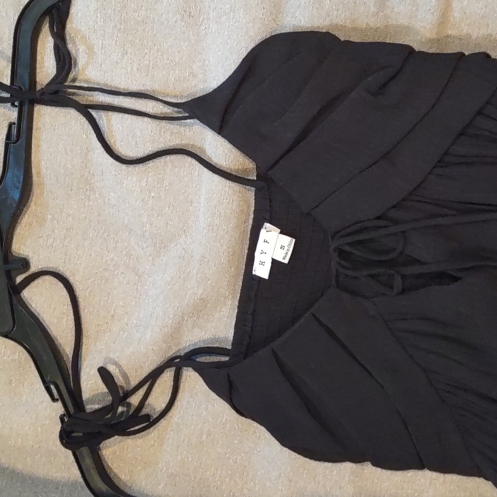 HYFVE dress, shoulder ties, front tie, back ruching, black, size small.  NWOT